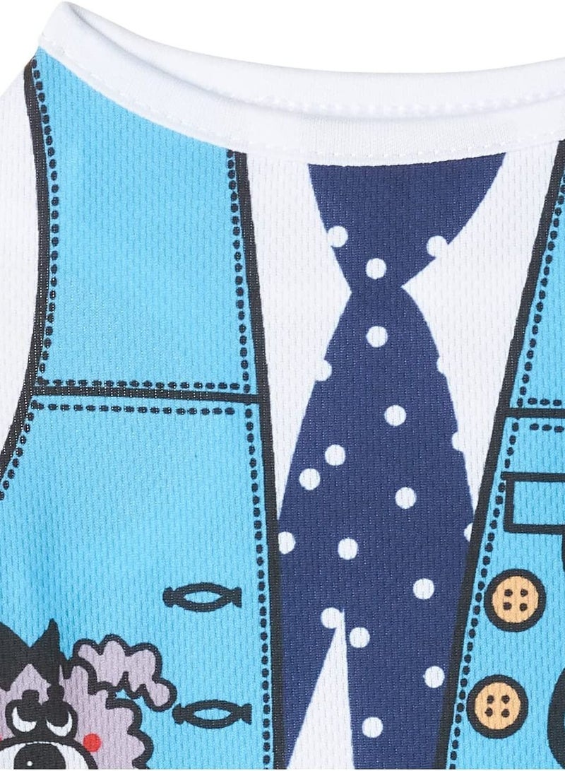 Generic Ohana Spring Wear Collection Fashion Prints Clothes With Round Neck T Shirt For Cats And Dogs Waist Coat And Tie Print Blue Small Size  - Image 2