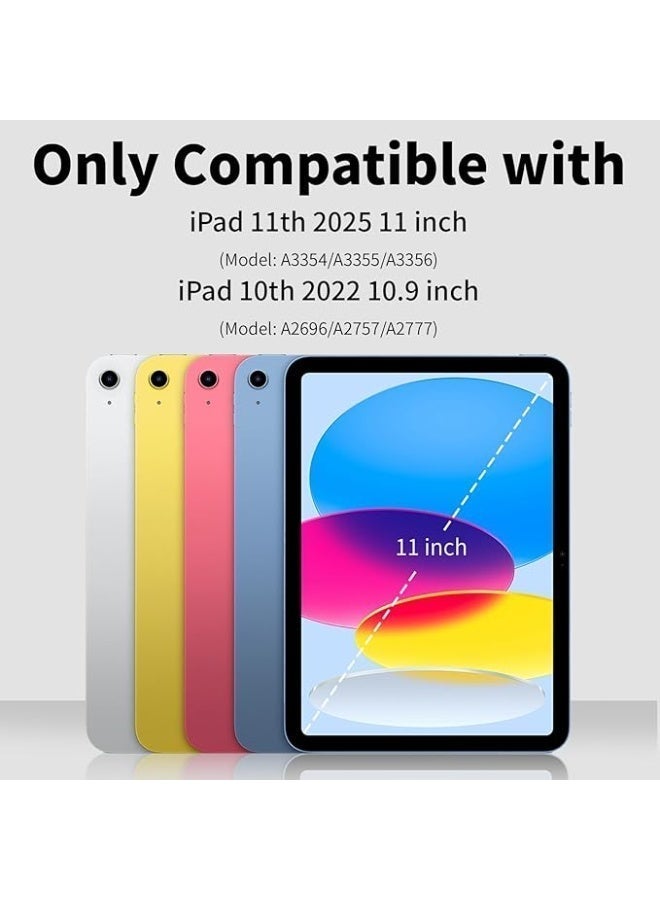 غطاء لوحة مفاتيح لآيباد الجيل الحادي عشر (A16، 2025) والجيل العاشر (2022)، لوحة مفاتيح قابلة للفصل بإضاءة خلفية متعددة الألوان، غطاء مقاوم للبقع، غطاء لوحة مفاتيح محمول خفيف الوزن مزود بحامل ثلاثي، حامل للقلم، مع فأرة بلوتوث، واقي شاشة، قلم ستايلس، وغطاء لوحة مفاتيح، باللون الأزرق. - Image 2