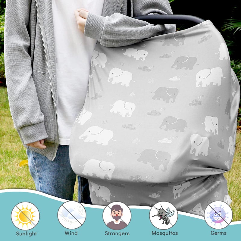 TANOFAR Nursing Cover Breastfeeding, Multi-use Baby Car Seat Covers Boys, Infant Stroller Cover, Stretchy Carseat Canopy, Soft Breathable, Elephant - Image 3