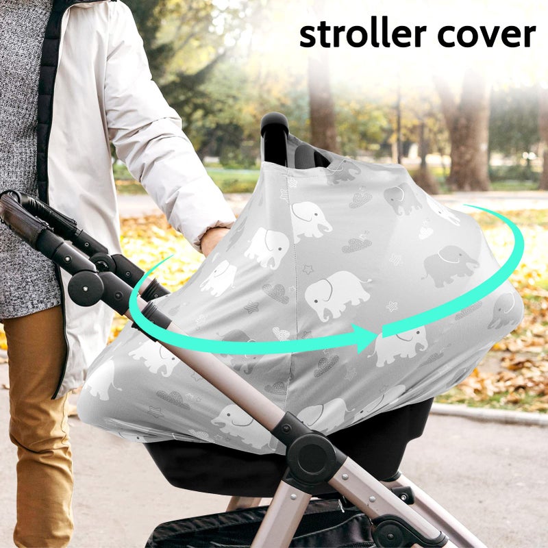 TANOFAR Nursing Cover Breastfeeding, Multi-use Baby Car Seat Covers Boys, Infant Stroller Cover, Stretchy Carseat Canopy, Soft Breathable, Elephant - Image 5