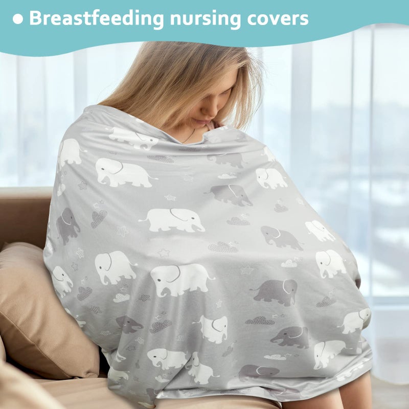 TANOFAR Nursing Cover Breastfeeding, Multi-use Baby Car Seat Covers Boys, Infant Stroller Cover, Stretchy Carseat Canopy, Soft Breathable, Elephant - Image 4