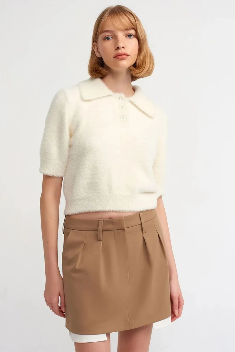 Dilvin Camel Brown DILVIN High-Waist A-Line Mini Skirt With Pocket for Women | Best Price UAE
