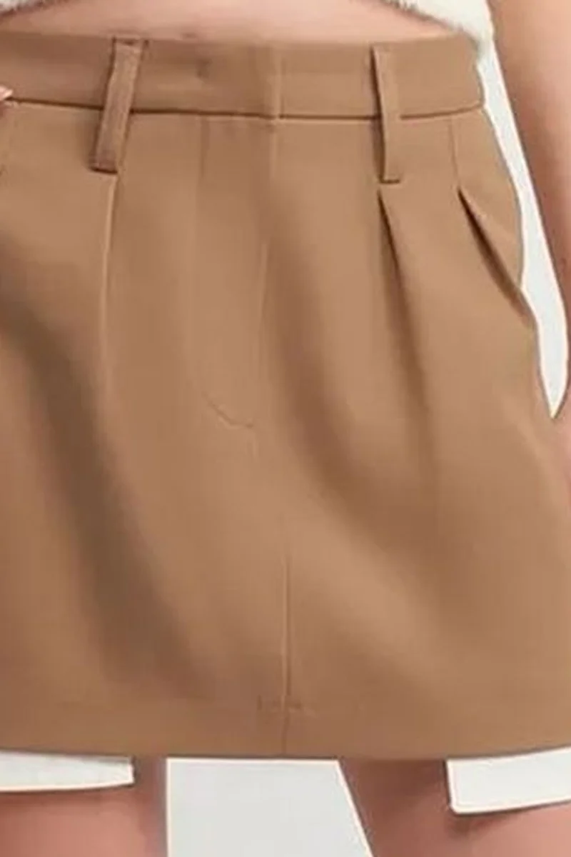 Dilvin Camel Brown DILVIN High-Waist A-Line Mini Skirt With Pocket for Women | Best Price UAE