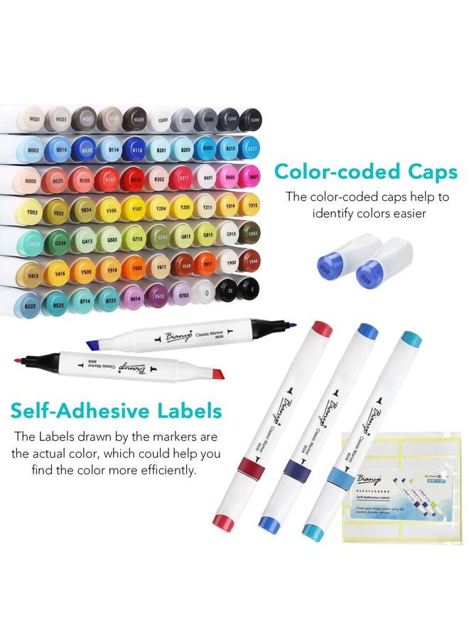 Bianyo Classic Alcohol Markers Set, Pack of 72, Dual Tip Bullet & Chisel Art Marker, Black Case with a Designable Card for Coloring, Drawing, Sketching, Outlining - Image 3