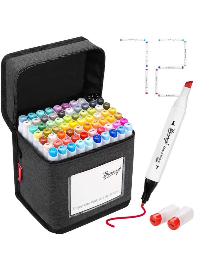 Bianyo Classic Alcohol Markers Set, Pack of 72, Dual Tip Bullet & Chisel Art Marker, Black Case with a Designable Card for Coloring, Drawing, Sketching, Outlining - Image 1