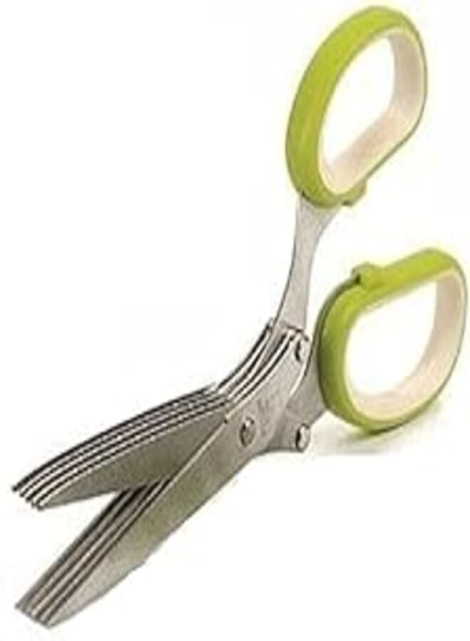 Shredding Scissors with Cleaning Combo - Multi-Function 5 Blade Vegetable Stainless Steel Herbs Scissor - Durable, Time-Saving Kitchen Cutting Tool - Color May Vary 