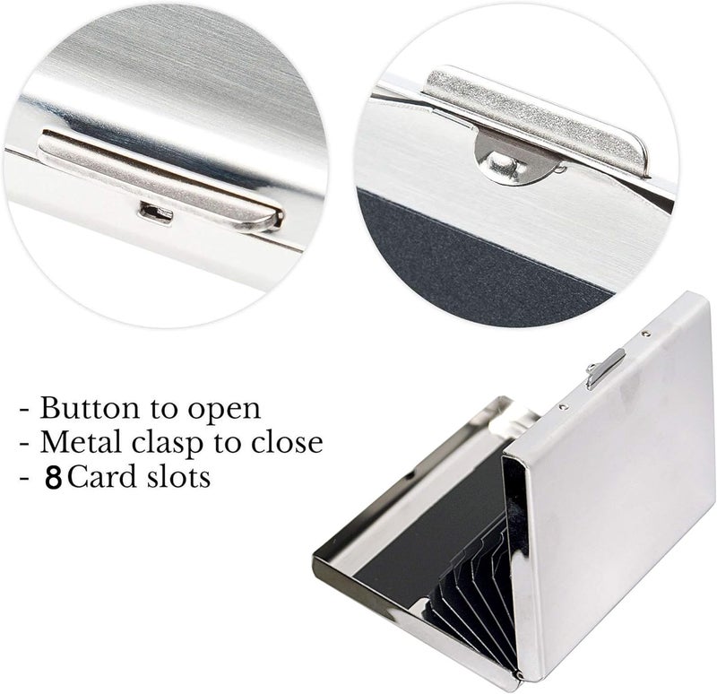 Storite 8-Slot RFID Protected Metal Credit/Debit/ATM Card Holder Wallet Case for Men & Women | Sleek Stainless Steel Card Organizer – Black & Silver (1-Pack) - Image 3