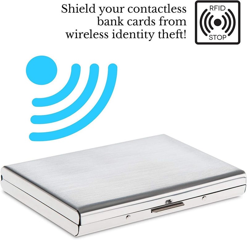 Storite 8-Slot RFID Protected Metal Credit/Debit/ATM Card Holder Wallet Case for Men & Women | Sleek Stainless Steel Card Organizer – Black & Silver (1-Pack) - Image 5