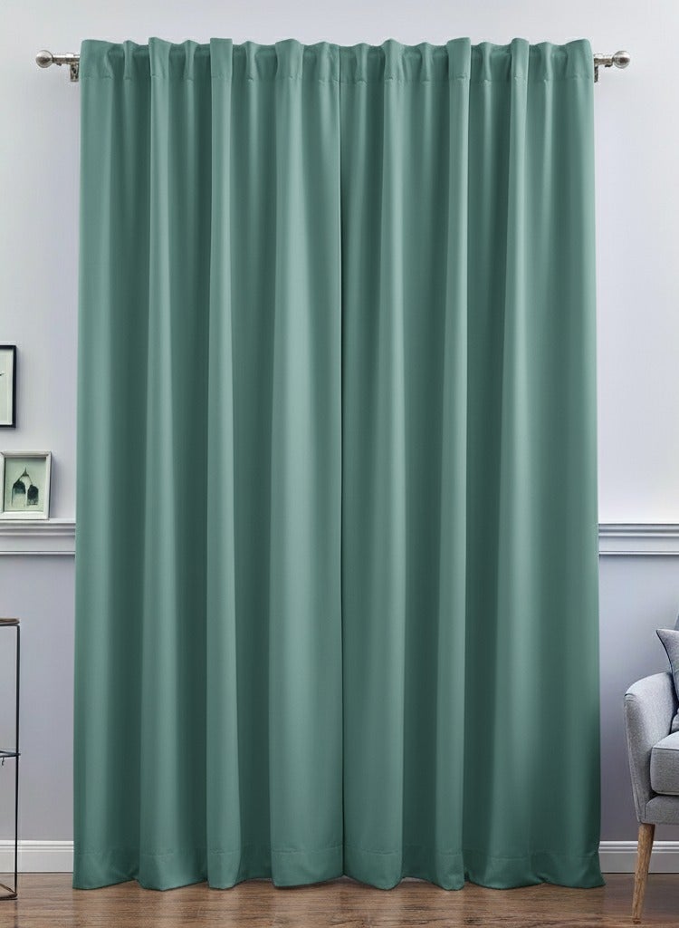 Curtains & Rods Flafy Luxury Blackout Curtains - Thermal Insulated Room Darkening Fabric - Smart Multi-Way Header for Three Hanging Options (300cm W × 280cm L, Mint) - Image 1