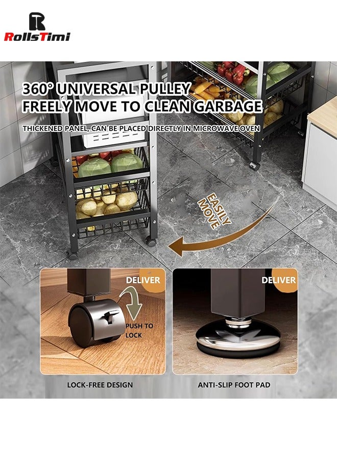 رولستيمي أرفف تخزين ، أرفف مطبخ قابلة للتعديل من 4 طبقات مع 3 سلال سلكية ، منظمات المطبخ والتخزين ، رف رف معدني مع عجلات للمرآب ، مخزن ، حمام ، أسود - Image 3
