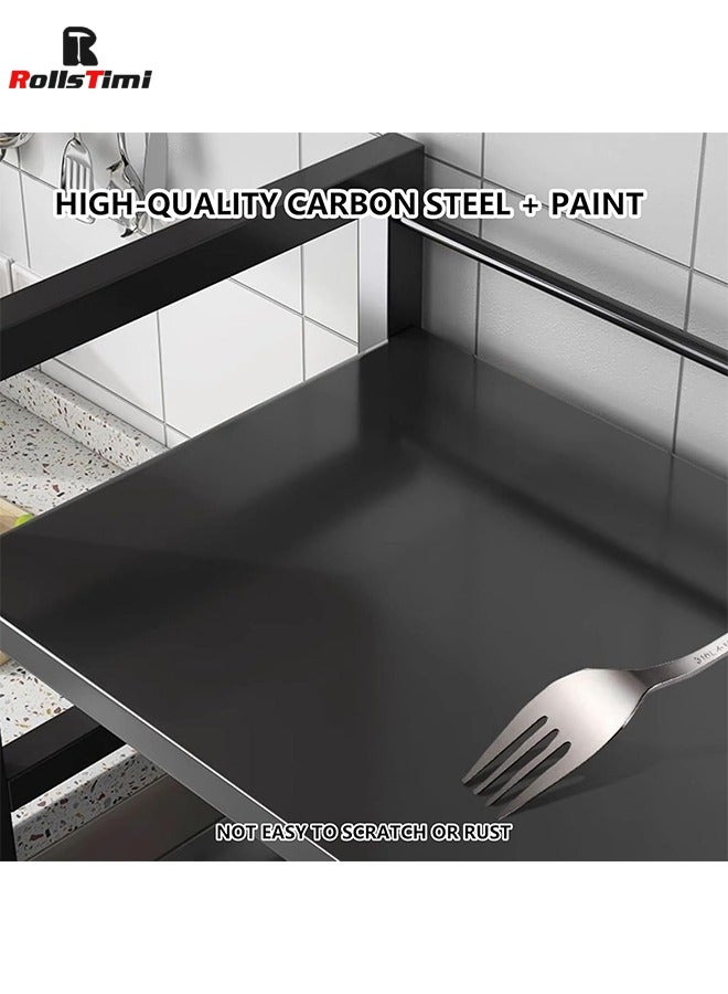 رولستيمي أرفف تخزين ، أرفف مطبخ قابلة للتعديل من 4 طبقات مع 3 سلال سلكية ، منظمات المطبخ والتخزين ، رف رف معدني مع عجلات للمرآب ، مخزن ، حمام ، أسود - Image 4