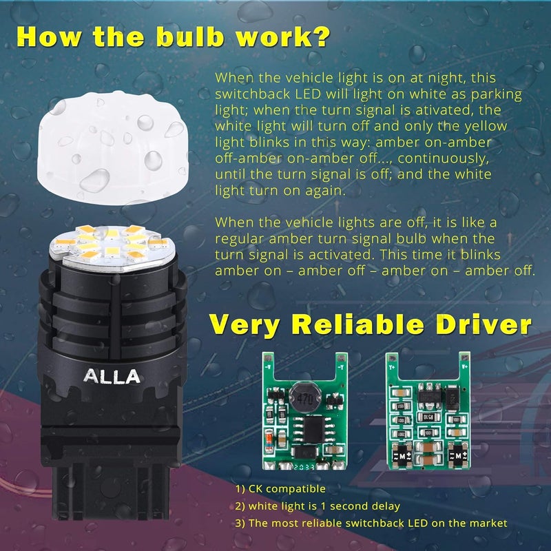 Alla Lighting 4257NA LED Switchback Bulbs - Dual Color 6000K White & Amber Yellow Turn Signal Lights - Image 4