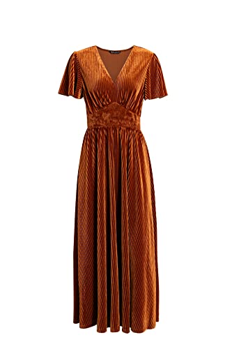 Simplee Apparel Simplee Women’s Short Sleeve Velvet Maxi Dress V Neck Formal Dress(XL Earthy Orange) - Image 4