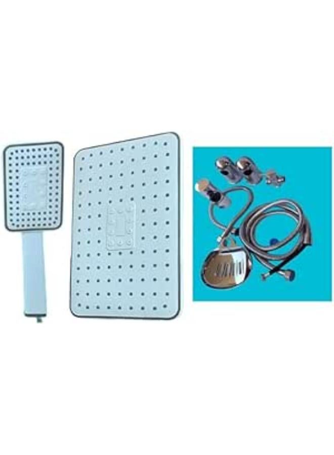 Shams 9-Piece Shower Set - Shower Pan + Hand Shower + Shower Column + 2 Fixtures + Brake + Soap Dish + Long Hose + 50 Cm Hose + Brass Shower Adapter (Ruler90011)