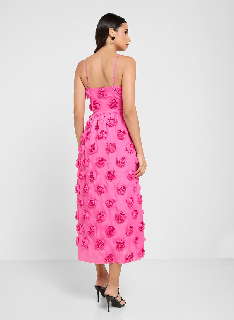 YAS Floral Appliqué Midi Dress - Image 2