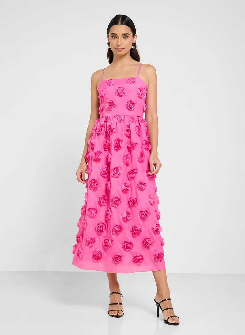 YAS Floral Appliqué Midi Dress
