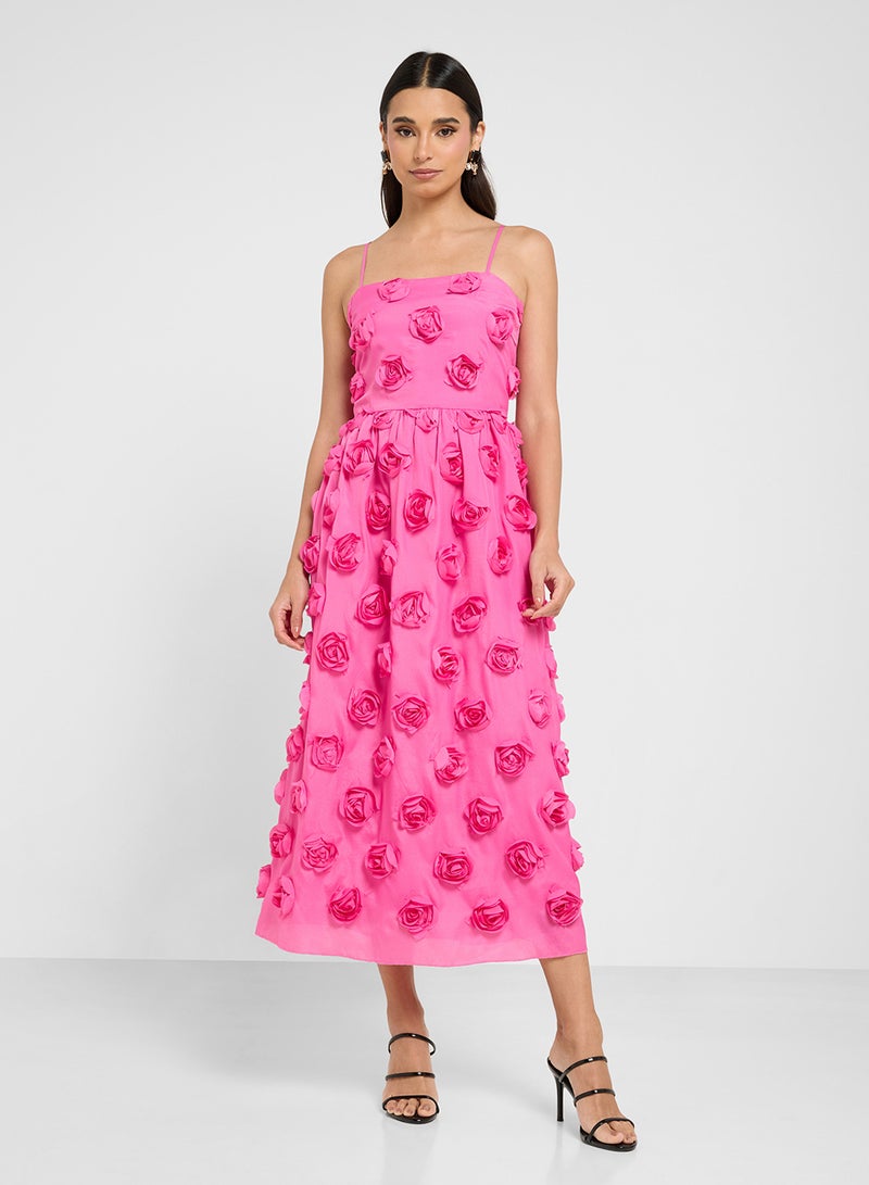 YAS Floral Appliqué Midi Dress - Image 4