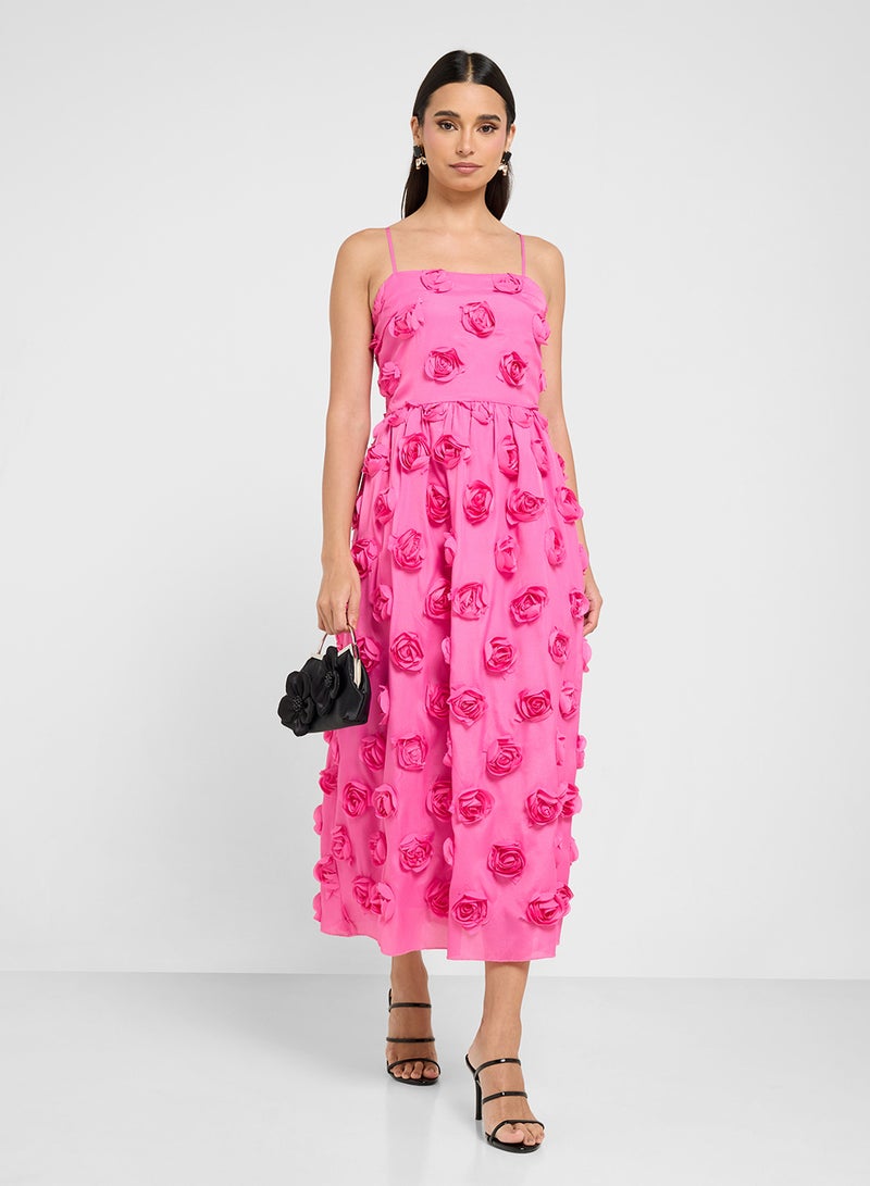 YAS Floral Appliqué Midi Dress - Image 1