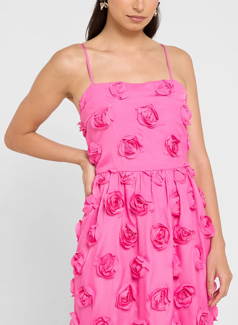 YAS Floral Appliqué Midi Dress