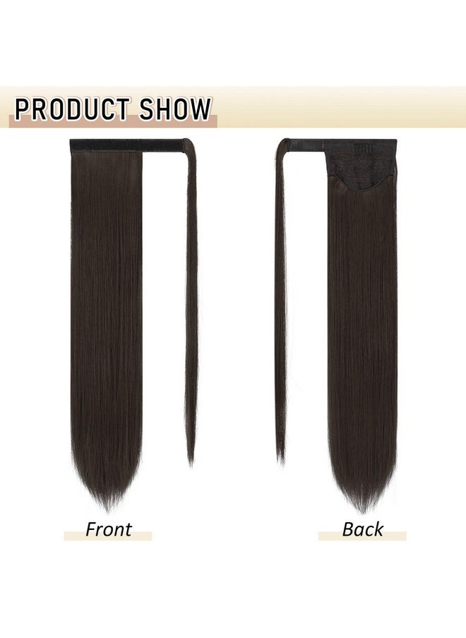 SOFEIYAN SOFEIYAN Long Straight Ponytail Extension 24 inch Wrap Around Ponytail Synthetic Hair Extensions Clip in Ponytail Hairpiece for Women, Medium Brown  - Image 2
