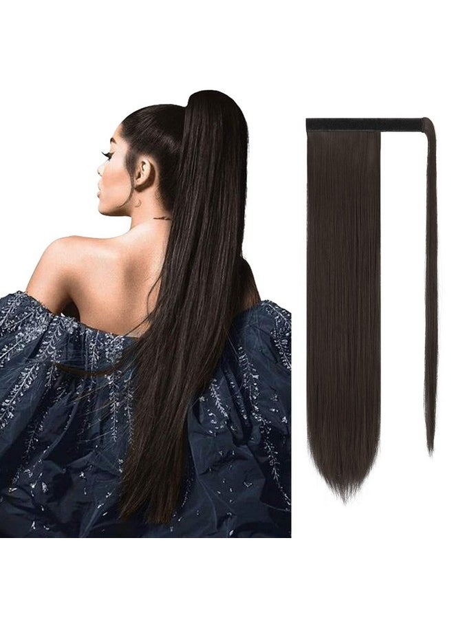 SOFEIYAN SOFEIYAN Long Straight Ponytail Extension 24 inch Wrap Around Ponytail Synthetic Hair Extensions Clip in Ponytail Hairpiece for Women, Medium Brown  - Image 1