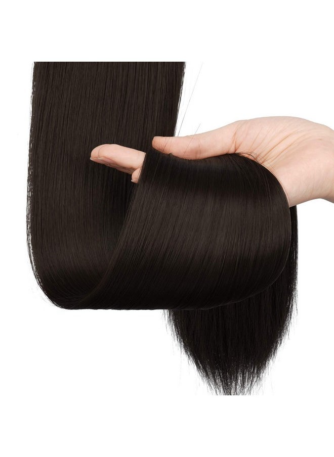SOFEIYAN SOFEIYAN Long Straight Ponytail Extension 24 inch Wrap Around Ponytail Synthetic Hair Extensions Clip in Ponytail Hairpiece for Women, Medium Brown  - Image 3