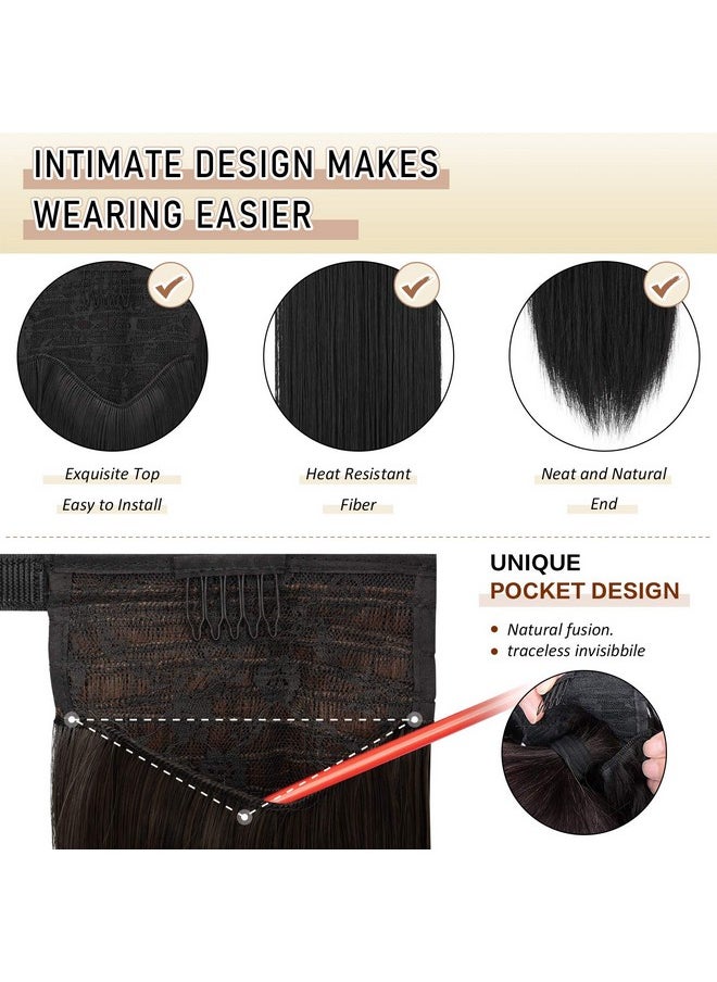 SOFEIYAN SOFEIYAN Long Straight Ponytail Extension 24 inch Wrap Around Ponytail Synthetic Hair Extensions Clip in Ponytail Hairpiece for Women, Medium Brown  - Image 5
