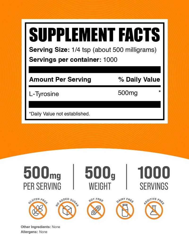 BulkSupplementscom LTyrosine Powder  Sports Nutrition Amino Acid Supplement  Unflavored  Gluten Free 500mg per Serving 500g 11 lbs Pack of 1 - Image 2
