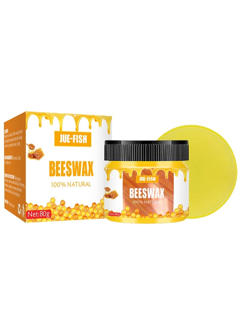 JUE-FISH Natural Beeswax Furniture Care Beeswax Wood Seasoning Beewax Polish Water Abrasion Resistant With Sponges for Wood Furniture Wood Protection 80g  - Image 1