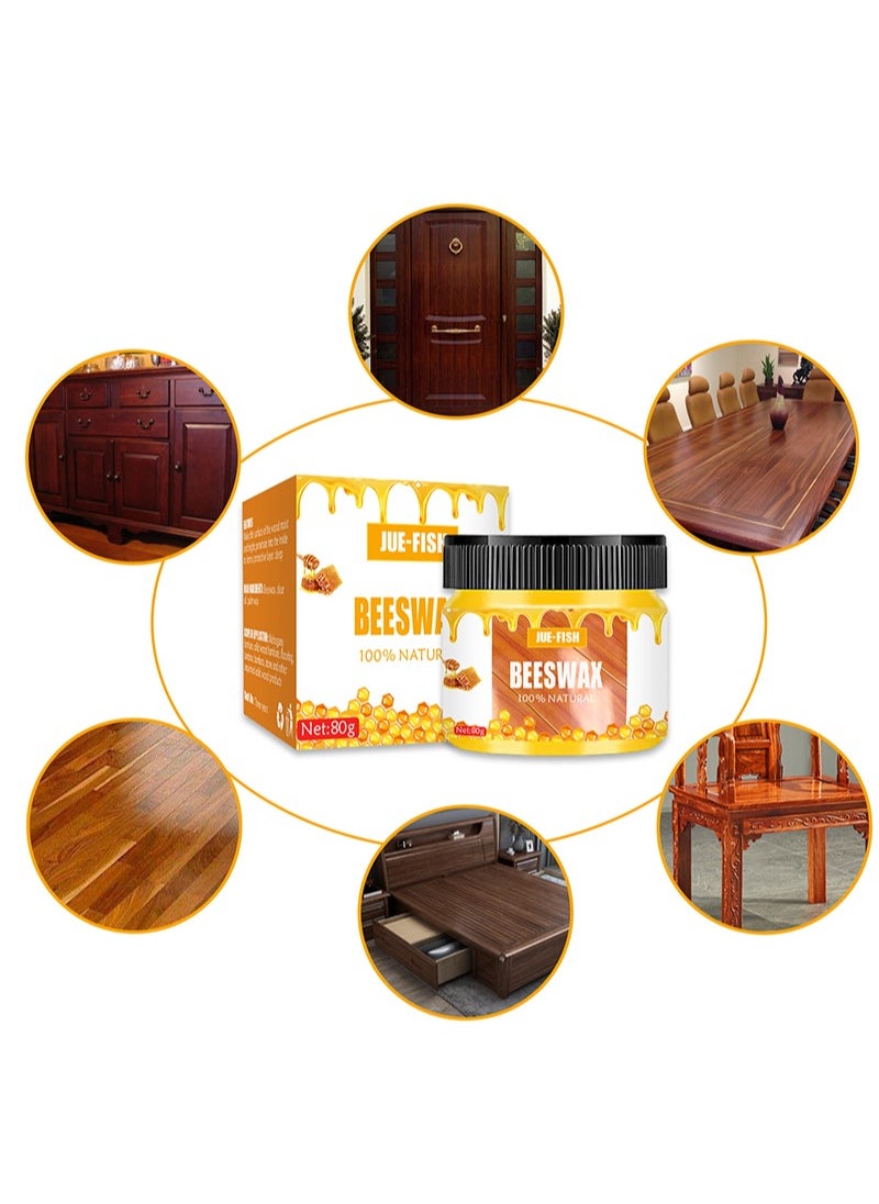 JUE-FISH Natural Beeswax Furniture Care Beeswax Wood Seasoning Beewax Polish Water Abrasion Resistant With Sponges for Wood Furniture Wood Protection 80g  - Image 2