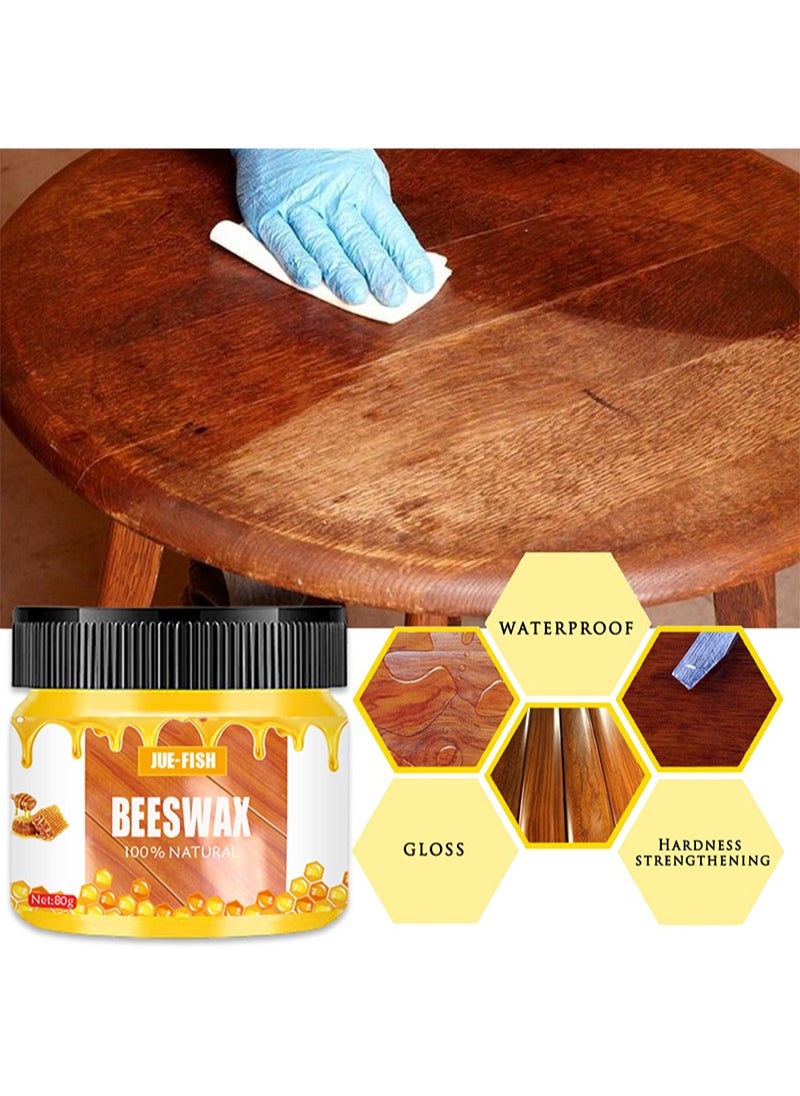 JUE-FISH Natural Beeswax Furniture Care Beeswax Wood Seasoning Beewax Polish Water Abrasion Resistant With Sponges for Wood Furniture Wood Protection 80g  - Image 4
