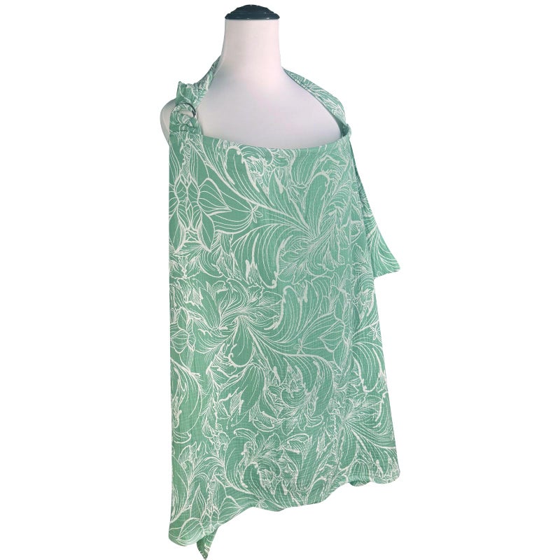 UHINOOS Nursing Cover for Mom Breastfeeding, Baby Privacy Nursing Covers Up Breathable Cotton with Ajustable Hoop for Mother (Muslin Green) - Image 5