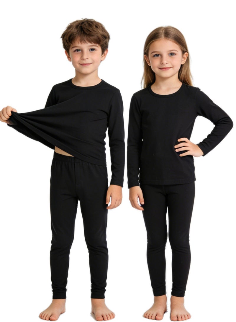 ياكيتر ملابس داخلية حرارية للأطفال ، من Yakiter خفيف الوزن فائق النعومة من الصوف ، مجموعة ملابس داخلية حرارية للأولاد والبنات للأطفال من 4 إلى 16 عاما ، ملابس داخلية عملية للتزلج ، كرة القدم ، الرياضة (أسود) - Image 1
