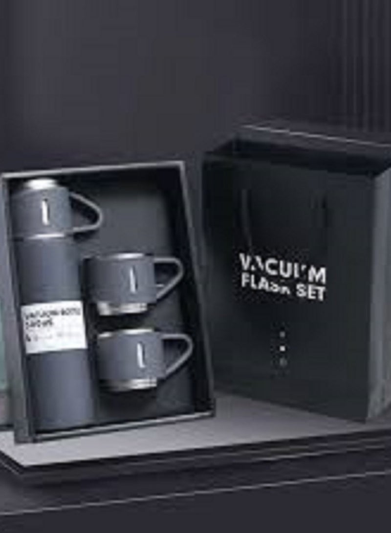 Stainless Steel Vacuum Flask Set with 3 Cups - Image 2