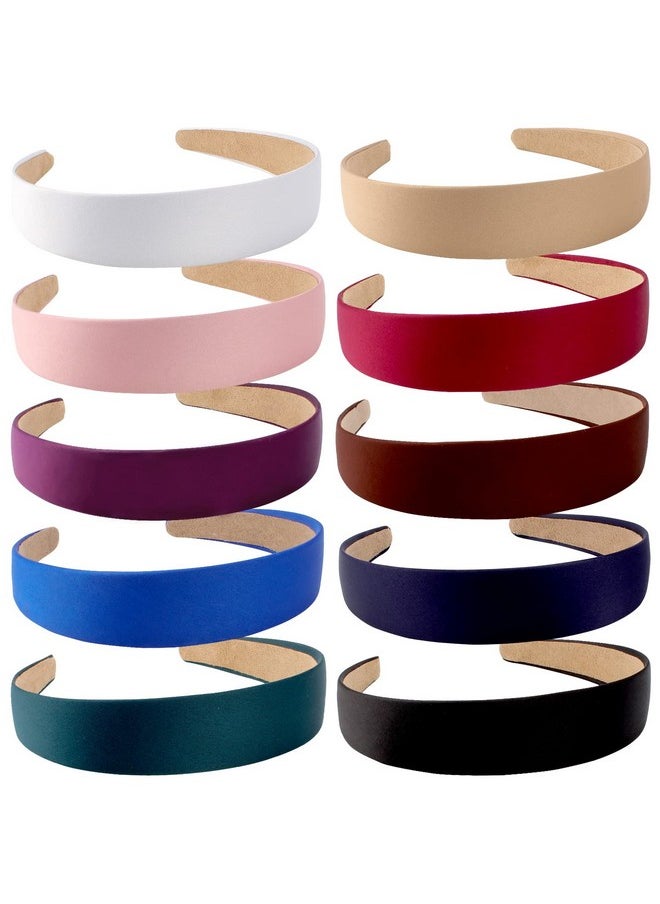 Wecoe - Wecoe 10 Pack Satin Headbands 1.3 Inch Wide Red White Black Pink Purple Headband Women Girls Non Slip Fashion Hair Bands Diy Holiday Costume Accessories Diademas Coreanas Para Mujer - Image 1