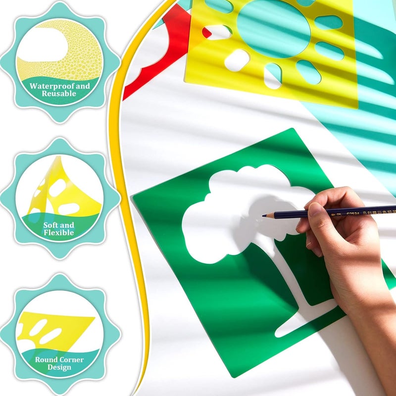 Epakh أبخ 24 قطعة قوالب للأطفال 8 بوصات قوالب رسم قالب طباشير كبير قابل للغسل بتصميمات هندسية وحدائق للأشكال الأساسية للأطفال الصغار في مرحلة ما قبل المدرسة - Image 3