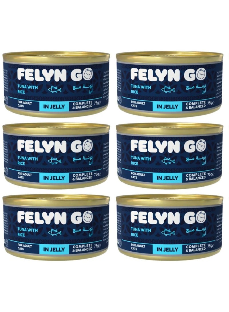 Felyn GO Premium Tuna with Rice Wet Food for Adult Cats in Jelly – High-Protein Ocean Formula with Gentle Digestive Support – Complete & Balanced Nutrition – 75g Cans (Pack of 6) - Image 1