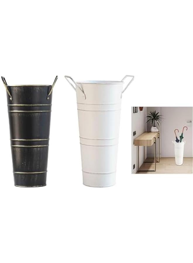 ZQA Umbrella Storage Bucket Metal Umbrella Stand Holder Decorative Vase Flowerpot Rack for Home Living Room Office Decor, 7.5x25.5cm, Black  - Image 2