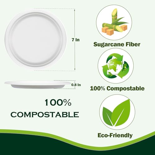 Drihara White Paper Plates 7 Inch (Round,150 Count) Heavy Duty Disposable Dinner Plates Bulk, Small Compostable Dessert Dishes for Party, BBQ and Gathering, Microwave-Safe/Sturdy/Leak Resistant - Image 4