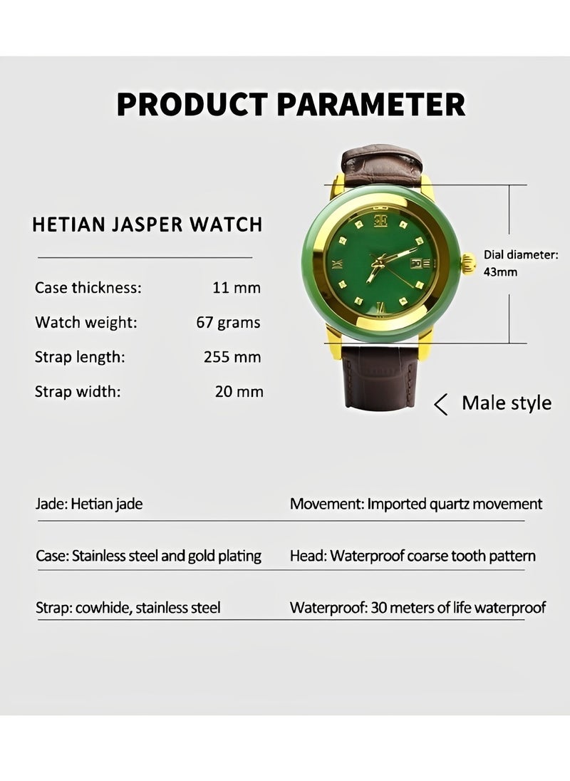 Women's Wrist Watch Luxury Dress Jade Watch with Imported Movement & Leather Strap & Luminous Hands & Waterproof Dial