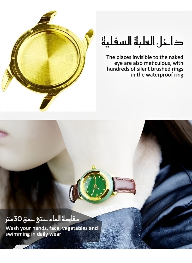 Women's Wrist Watch Luxury Dress Jade Watch with Imported Movement & Leather Strap & Luminous Hands & Waterproof Dial