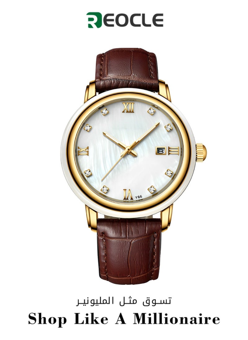 Women's Wrist Watch Luxury Dress Jade Watch with Imported Movement & Leather Strap & Luminous Hands & Waterproof Dial