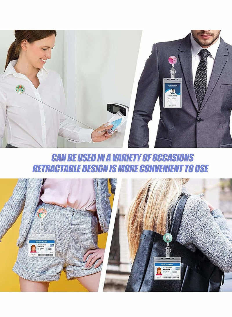 Excefore Badge Reel, Retractable Badge Holder with Alligator Clip, Cute Badge Clip on ID Name Card Holders for Nurse Doctor and Office (3Pack Floral Flowers) - Image 5