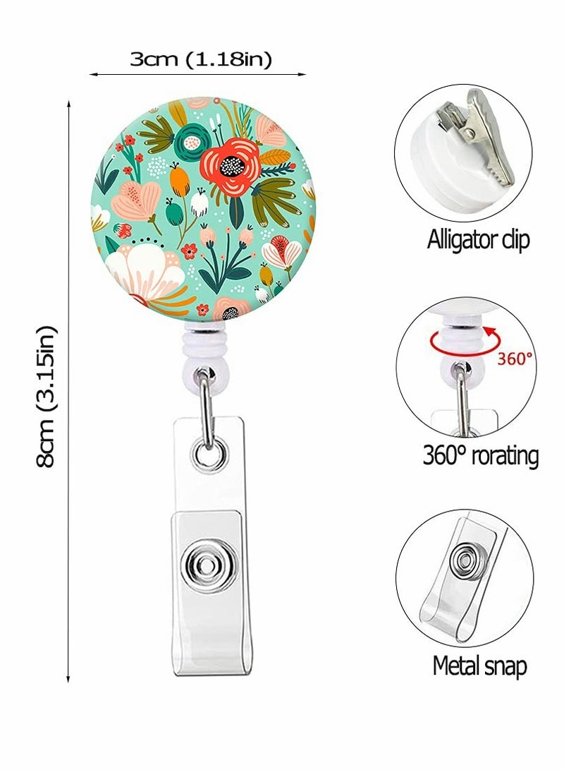 Excefore Badge Reel, Retractable Badge Holder with Alligator Clip, Cute Badge Clip on ID Name Card Holders for Nurse Doctor and Office (3Pack Floral Flowers) - Image 2