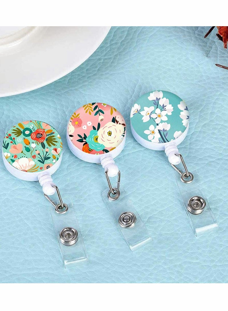 Excefore Badge Reel, Retractable Badge Holder with Alligator Clip, Cute Badge Clip on ID Name Card Holders for Nurse Doctor and Office (3Pack Floral Flowers) - Image 3