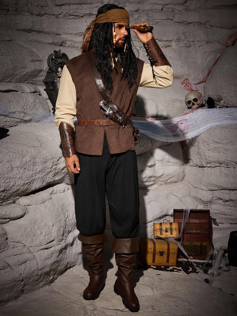Runcati Mens Medieval Pirate Pants Renaissance Viking Ankle Ren Faire Pants Colonial Gothic Halloween Costume Trousers - Image 4