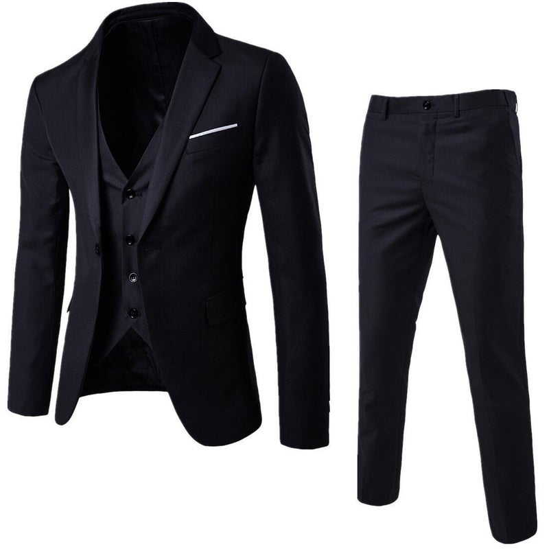 Suit mens suit business slim-fit formal suit three-piece suit bridegroom best man wedding professional work suit jacket men Black 