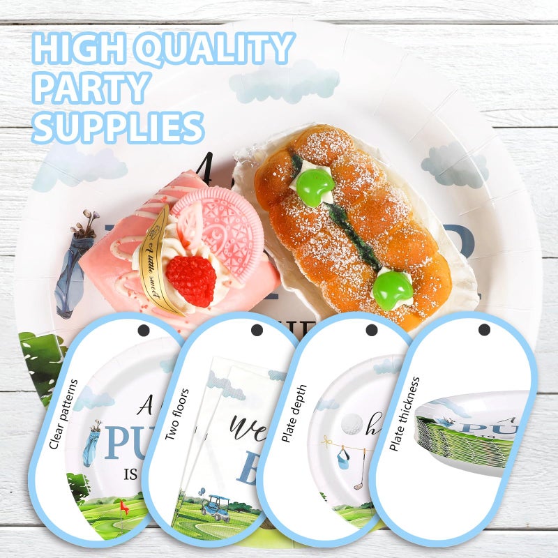Grencian 96Pcs Golf Baby Shower Party Supplies A Little Putter Plates and Napkins Tableware Sets Green and Blue Decoration for Baby Shower Newborn Pregnancy Boy Girl Birthday Party Serve 24 - Image 5
