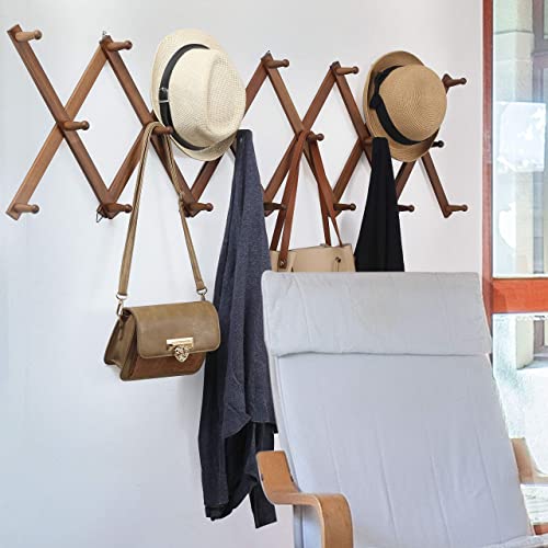 WEBI Accordion Wall Hanger,Expandable Wooden Coat Rack Wall Mounted,Accordion Hat Rack for Wall,Accordion Hook Rack for Hats,Caps,20 Peg Hooks,Walnut Color - Image 5