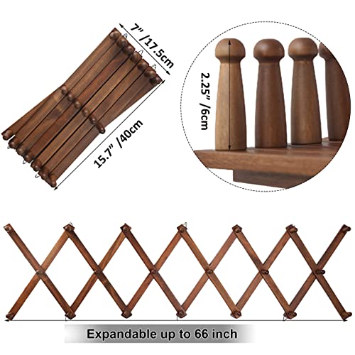 WEBI Accordion Wall Hanger,Expandable Wooden Coat Rack Wall Mounted,Accordion Hat Rack for Wall,Accordion Hook Rack for Hats,Caps,20 Peg Hooks,Walnut Color - Image 3